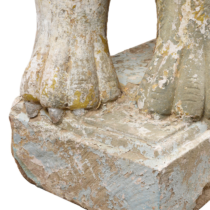 Paw Detail From Left Hand Facing Antique Stone Lions From Kutch | Indigo Antiques