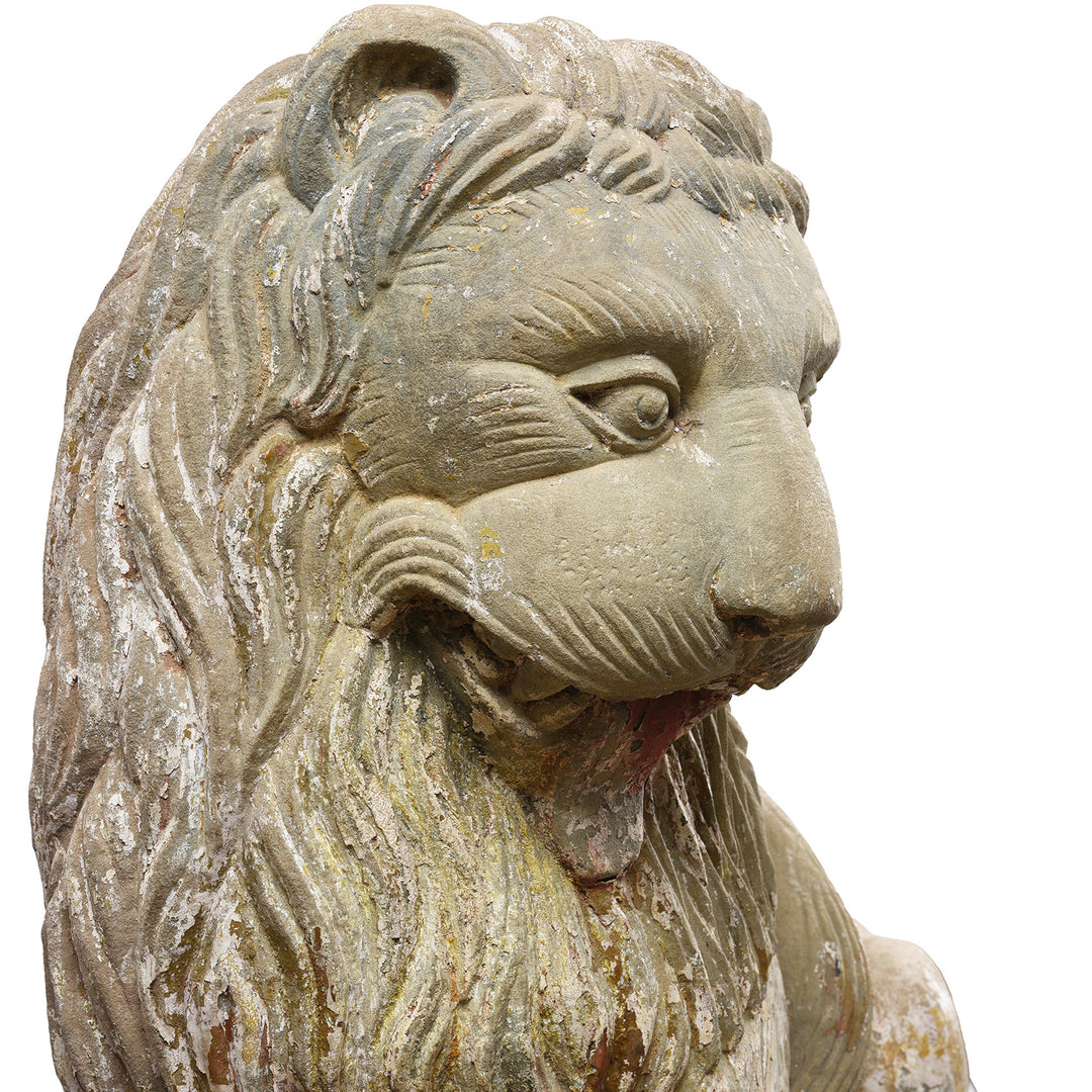 Face Detail From Left Hand Facing Antique Stone Lions From Kutch | Indigo Antiques