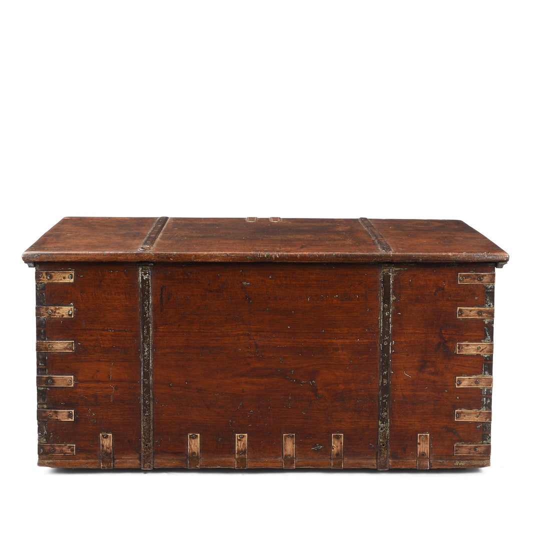 Back of Antique Indian Brass Bound Teak Chest With Secret Compartment | Indigo Antiques