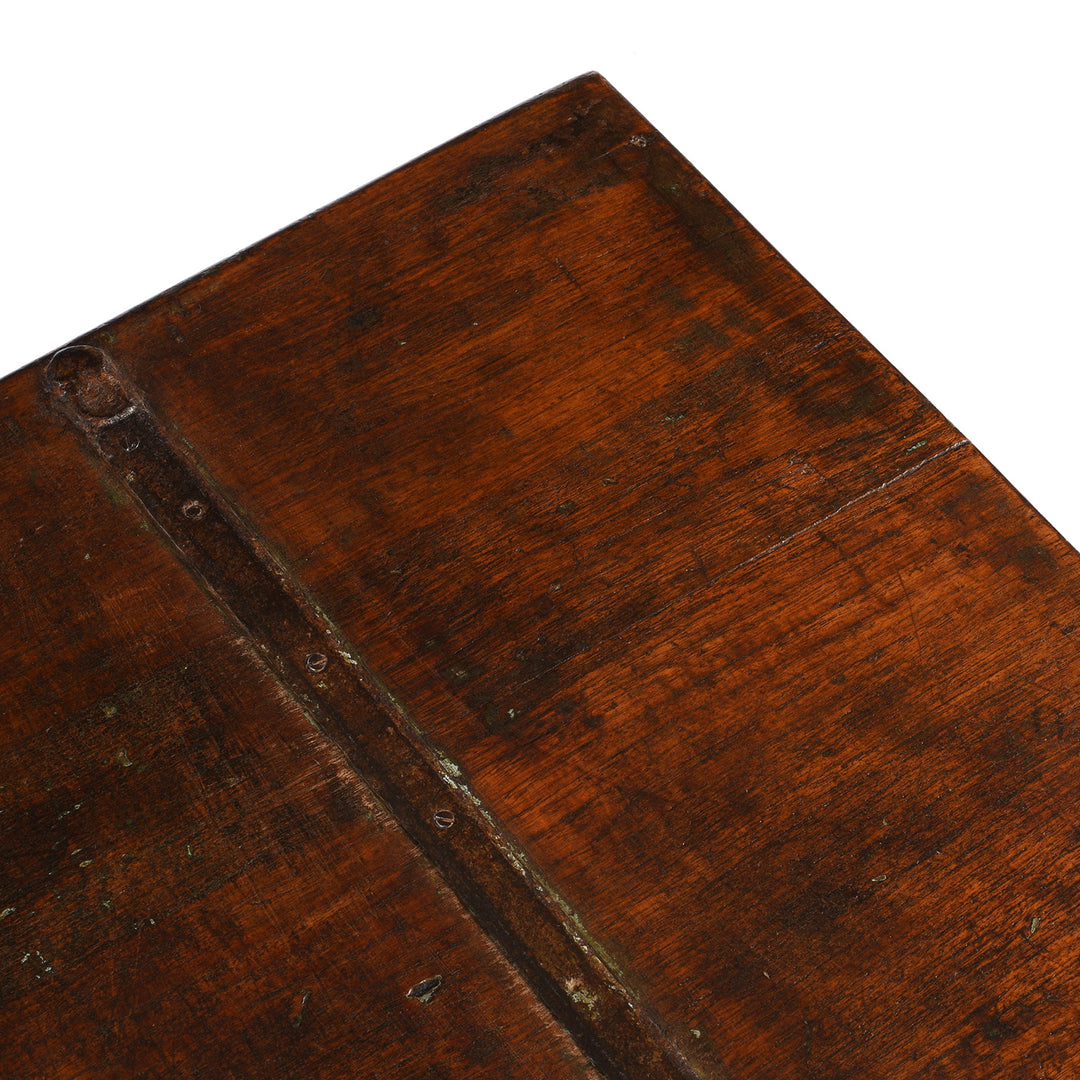 Top Coner Detail From Antique Indian Brass Bound Teak Chest With Secret Compartment | Indigo Antiques