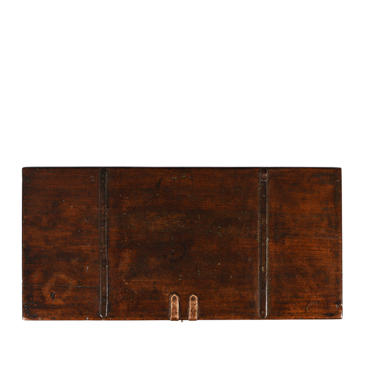 Top down View Of Antique Indian Brass Bound Teak Chest With Secret Compartment | Indigo Antiques