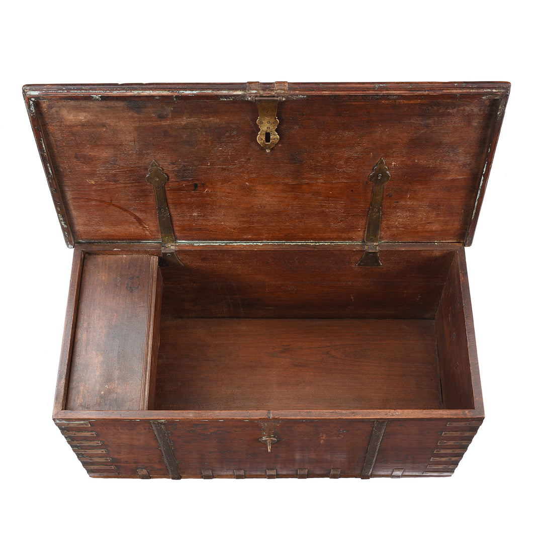 Interior Of Antique Indian Brass Bound Teak Chest With Secret Compartment | Indigo Antiques
