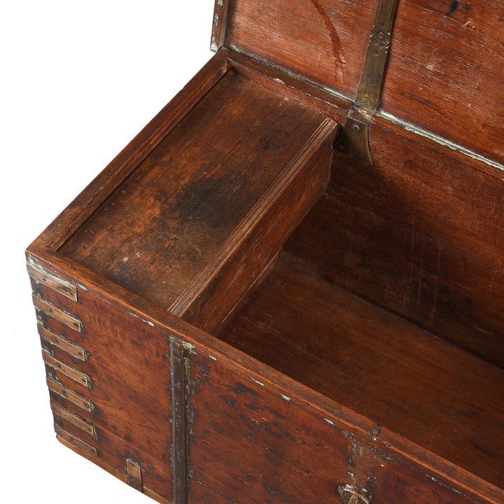 Candle Box Detail From Antique Indian Brass Bound Teak Chest With Secret Compartment | Indigo Antiques