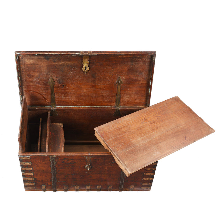 Hidden Compartment Detail From Antique Indian Brass Bound Teak Chest With Secret Compartment | Indigo Antiques