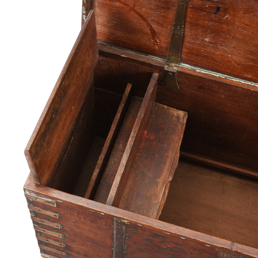 Candle Box Detail From Antique Indian Brass Bound Teak Chest With Secret Compartment | Indigo Antiques