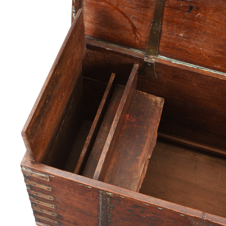 Candle Box Detail From Antique Indian Brass Bound Teak Chest With Secret Compartment | Indigo Antiques