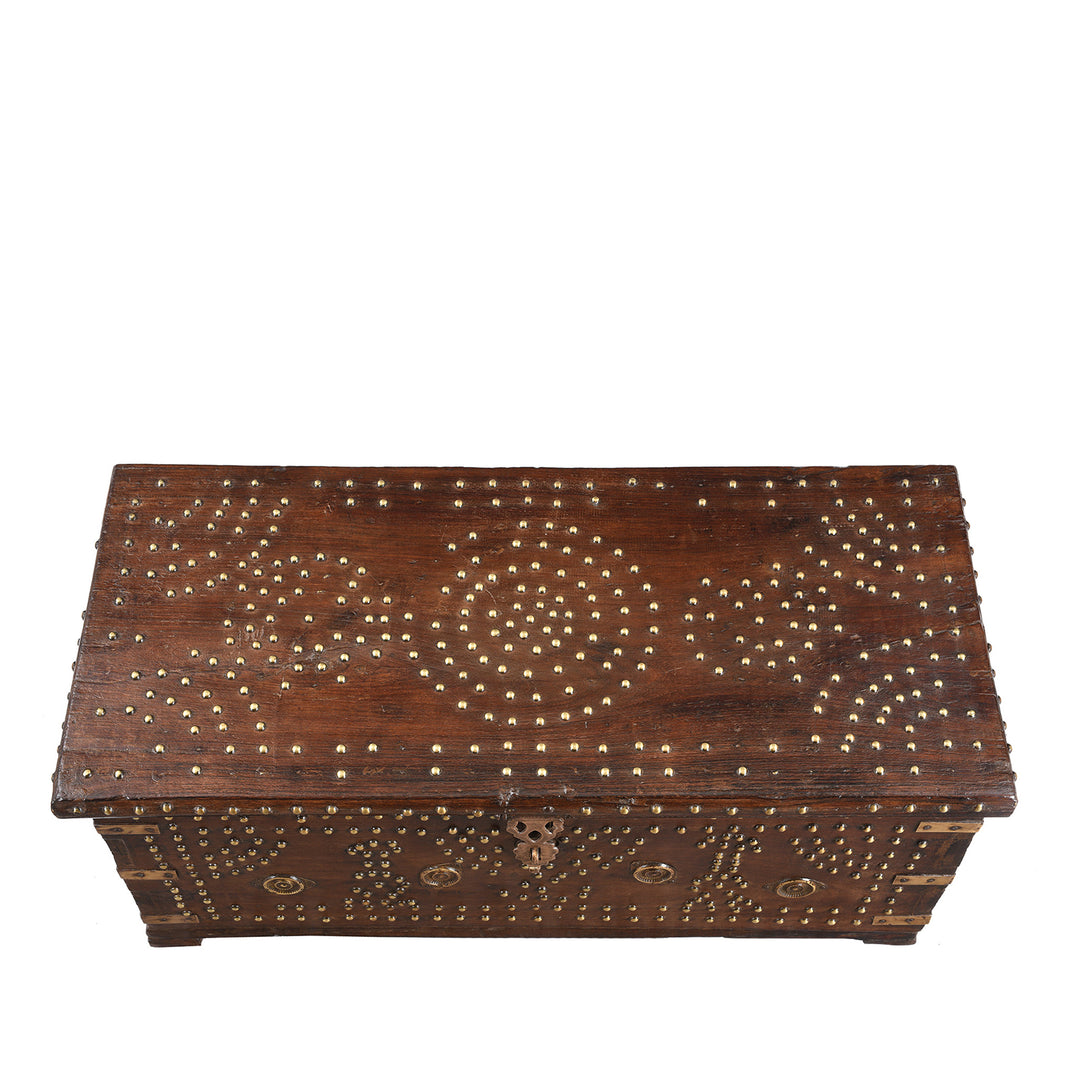 Top Down View Of Antique Indian Brass Studded Rosewood Zanzibar Chest | Indigo Antiques