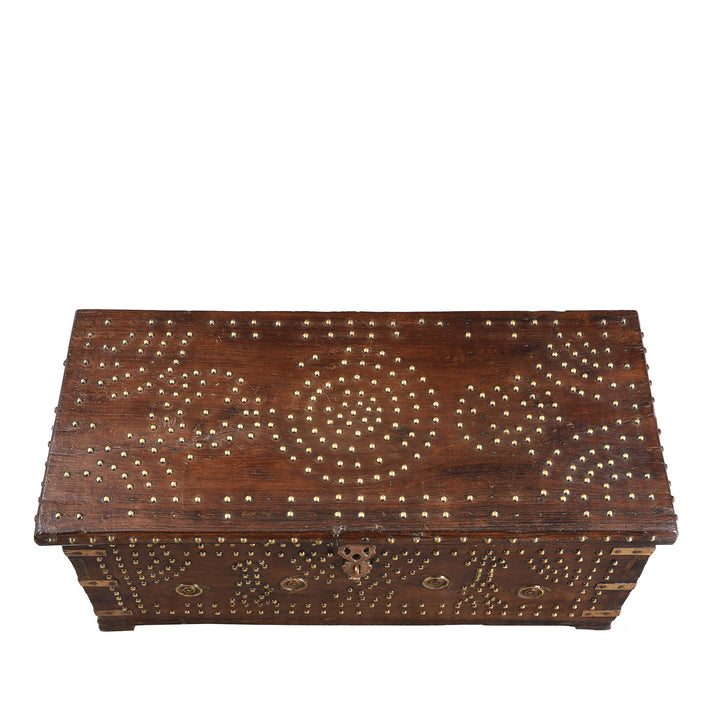 Top Down View Of Antique Indian Brass Studded Rosewood Zanzibar Chest | Indigo Antiques