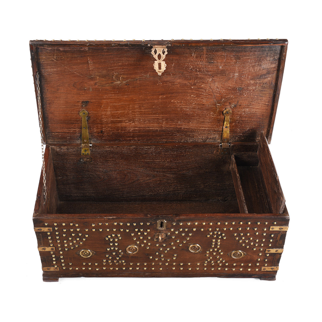 Interior OF Antique Indian Brass Studded Rosewood Zanzibar Chest | Indigo Antiques