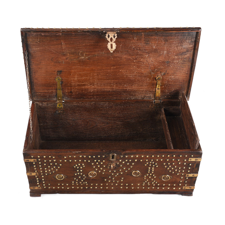 Interior OF Antique Indian Brass Studded Rosewood Zanzibar Chest | Indigo Antiques