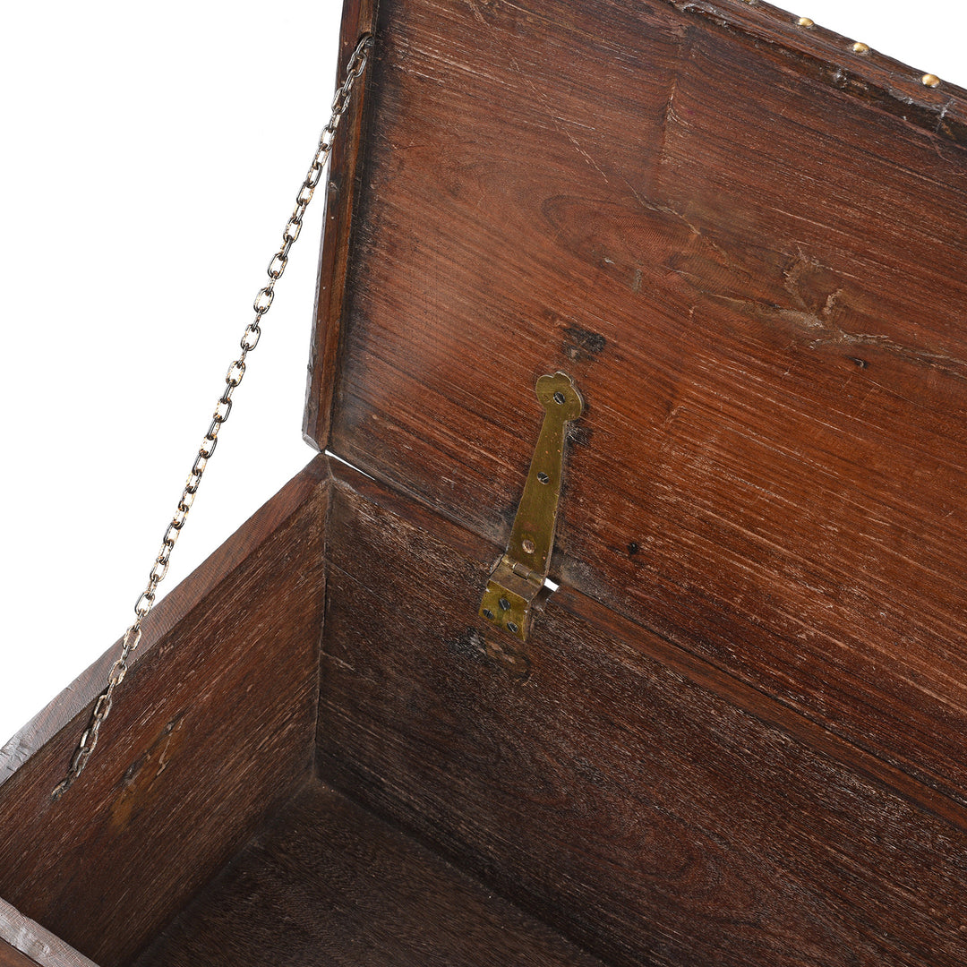 Chain Detail From Antique Indian Brass Studded Rosewood Zanzibar Chest | Indigo Antiques