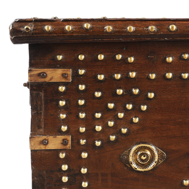 Corner Detail From Antique Indian Brass Studded Rosewood Zanzibar Chest | Indigo Antiques