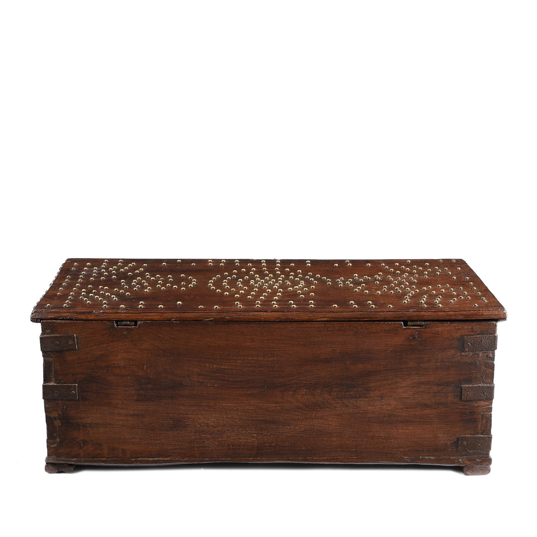 Back Of Antique Indian Brass Studded Rosewood Zanzibar Chest | Indigo Antiques