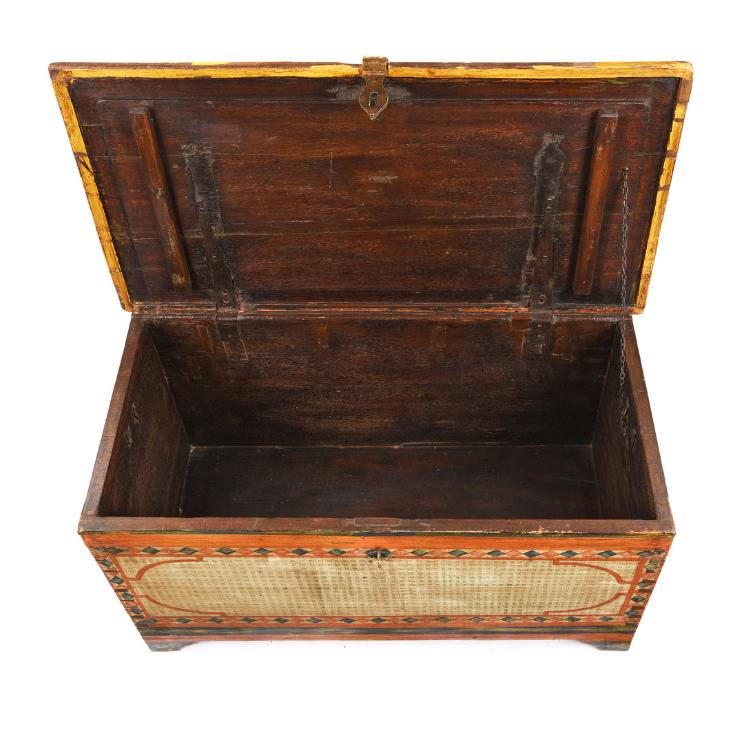 Interior View Of Antique Yellow Painted Indian Chest | Indigo Antiques