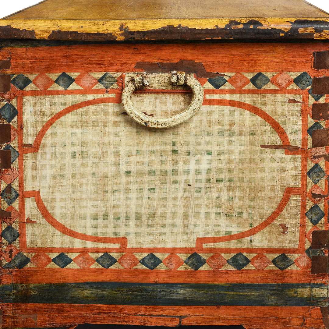 Side View Of Antique Yellow Painted Indian Chest | Indigo Antiques