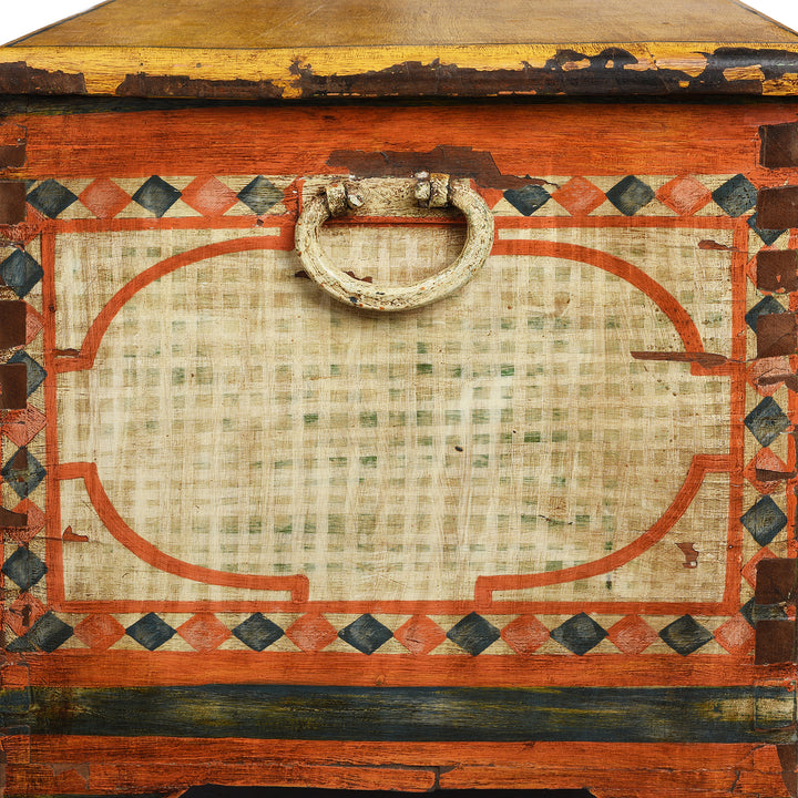 Side View Of Antique Yellow Painted Indian Chest | Indigo Antiques