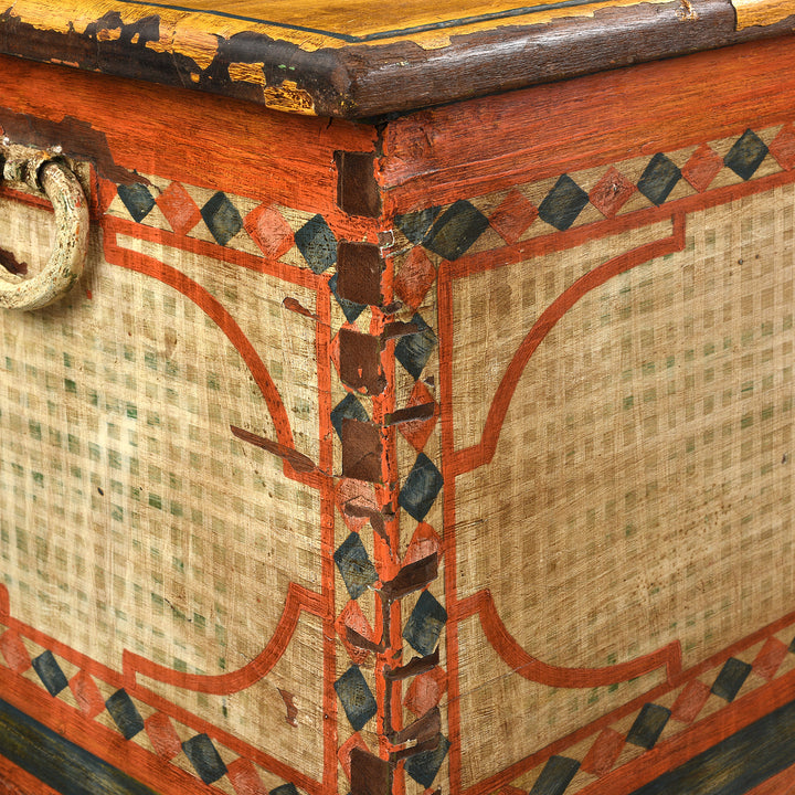 Corner Detail From Antique Yellow Painted Indian Chest | Indigo Antiques