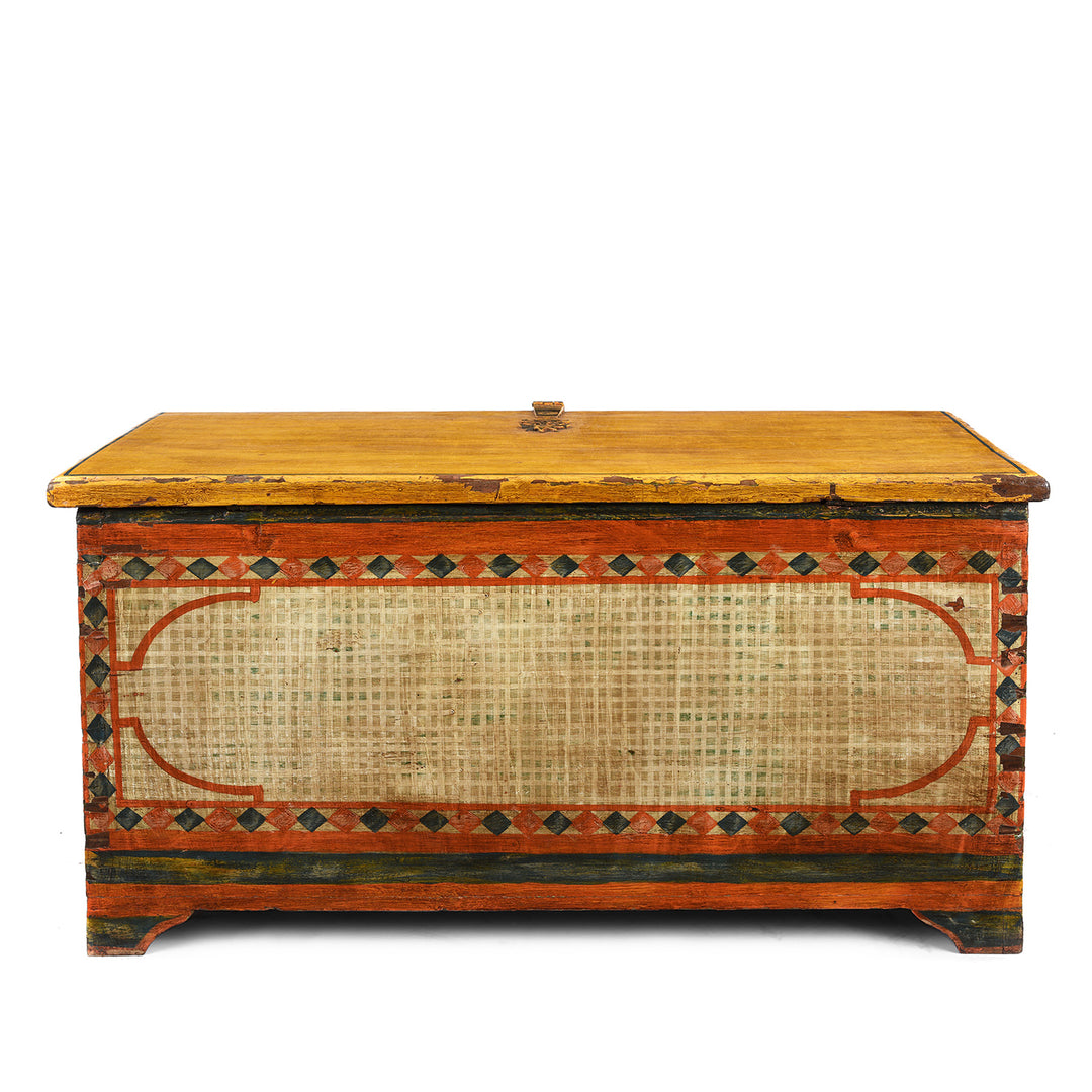 Back Of Antique Yellow Painted Indian Chest | Indigo Antiques