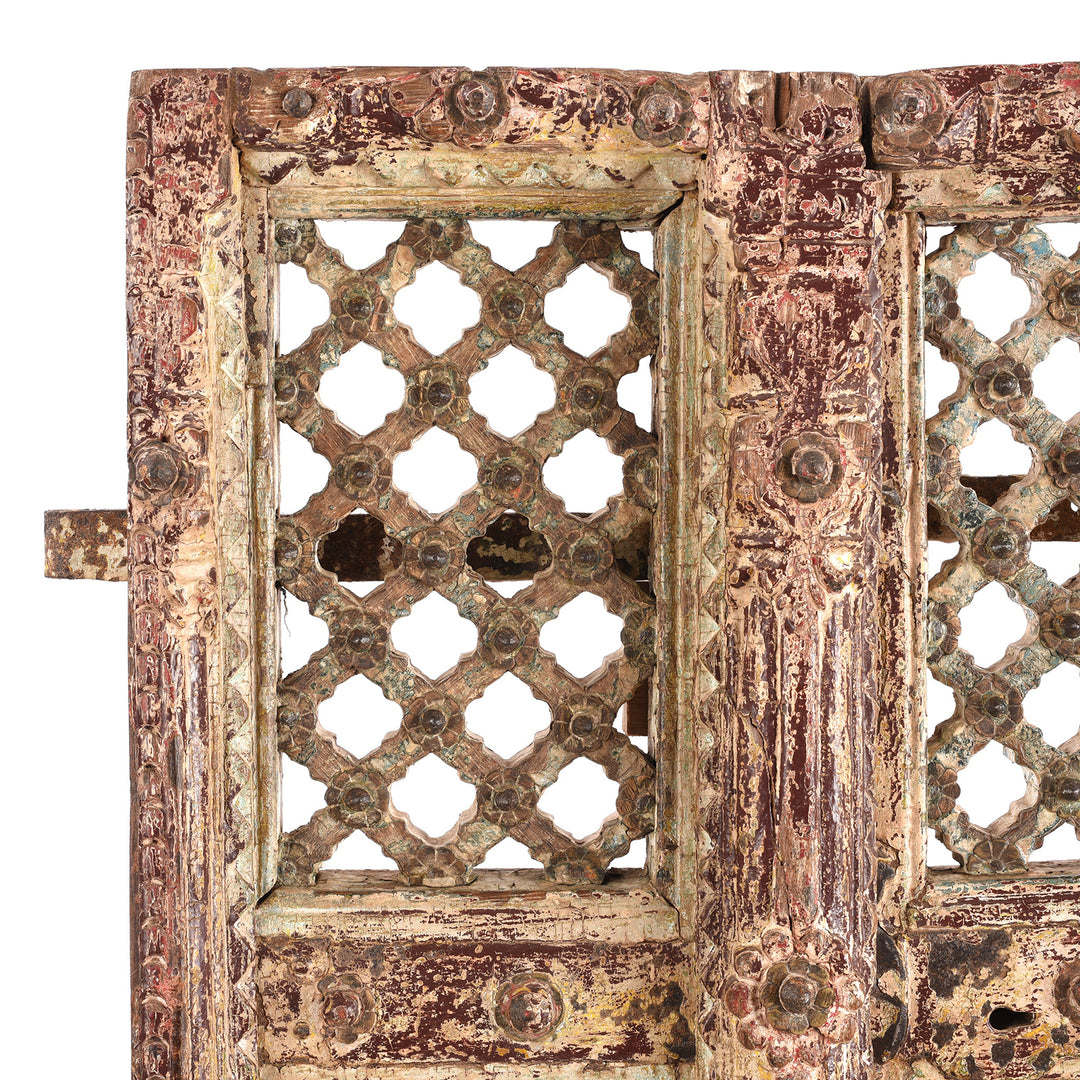 Corner Detail From Antique Carved Teak Jali Shrine Doors From Kutch | Indigo Antiques
