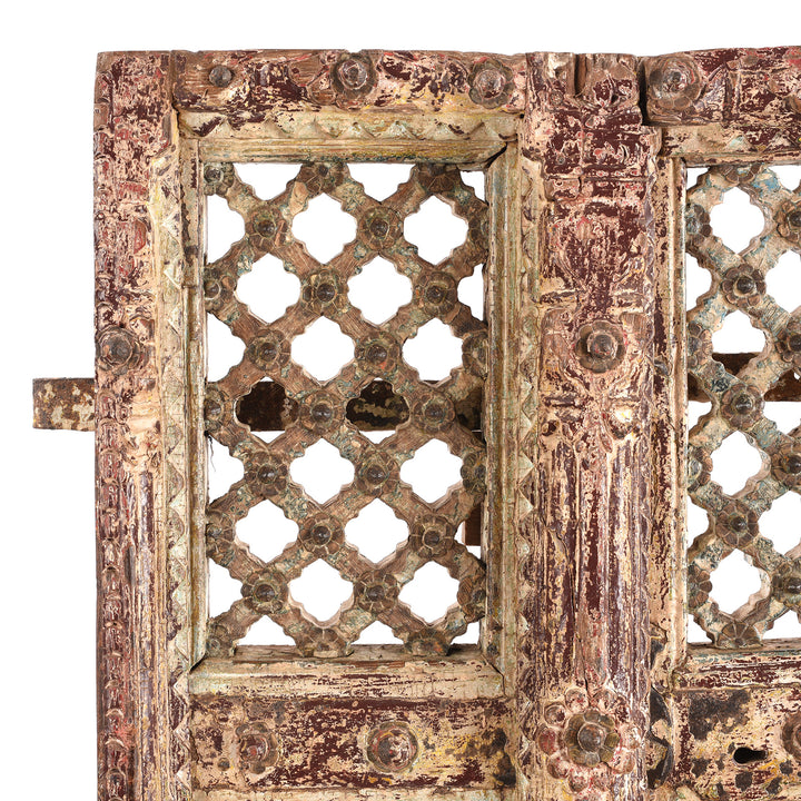 Corner Detail From Antique Carved Teak Jali Shrine Doors From Kutch | Indigo Antiques