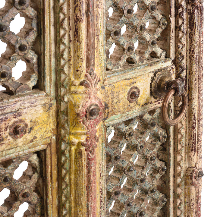 Door Handle Detail From Antique Carved Teak Jali Shrine Doors From Kutch | Indigo Antiques