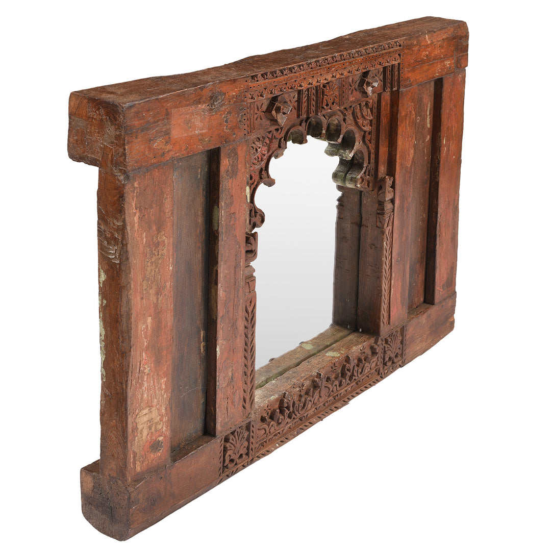 Angled View Of Antique Painted Mirror From Banswara Tribal Area | Indigo Antiques