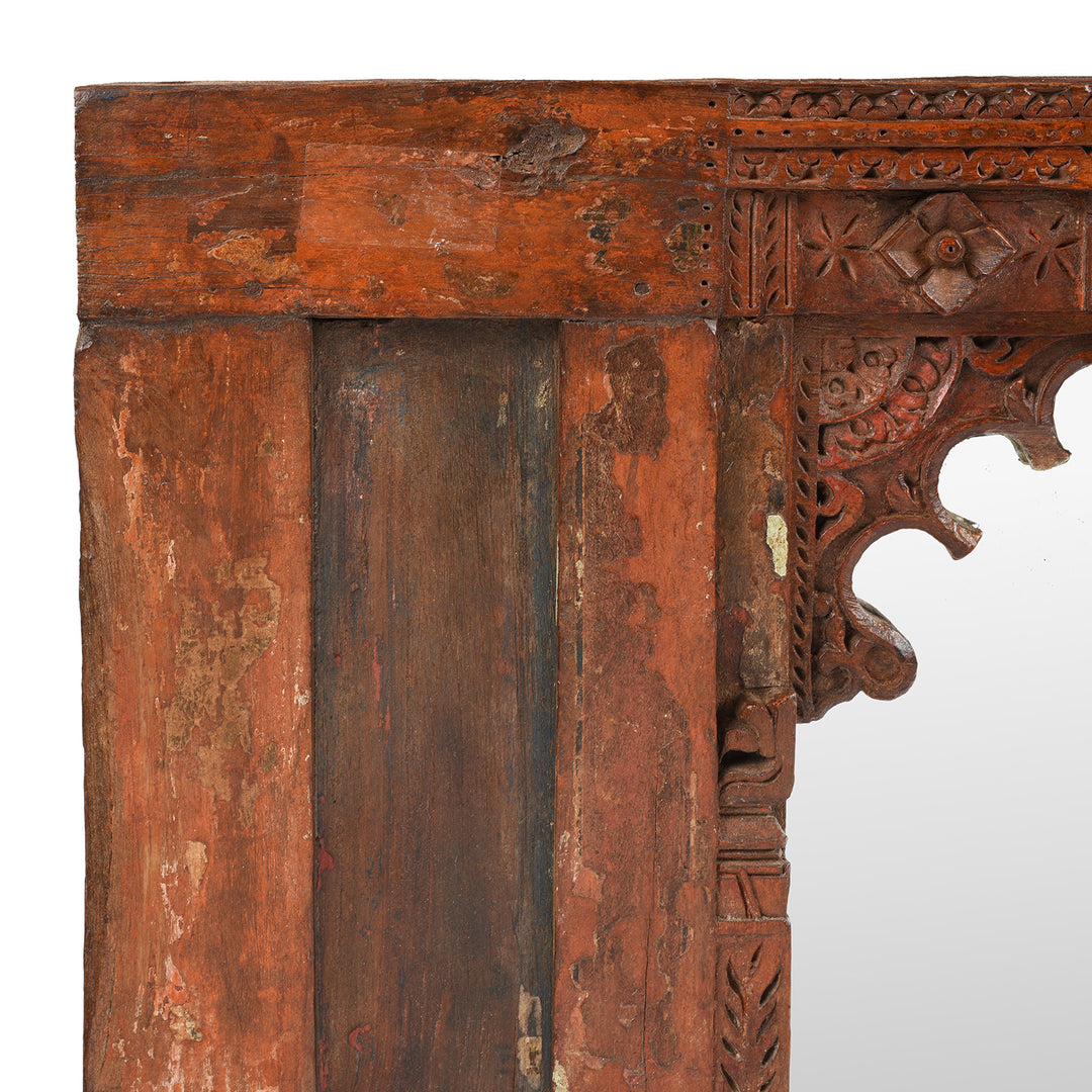 Corner Detail From Antique Painted Mirror From Banswara Tribal Area | Indigo Antiques