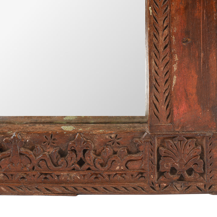 Carving Detail From Antique Painted Mirror From Banswara Tribal Area | Indigo Antiques