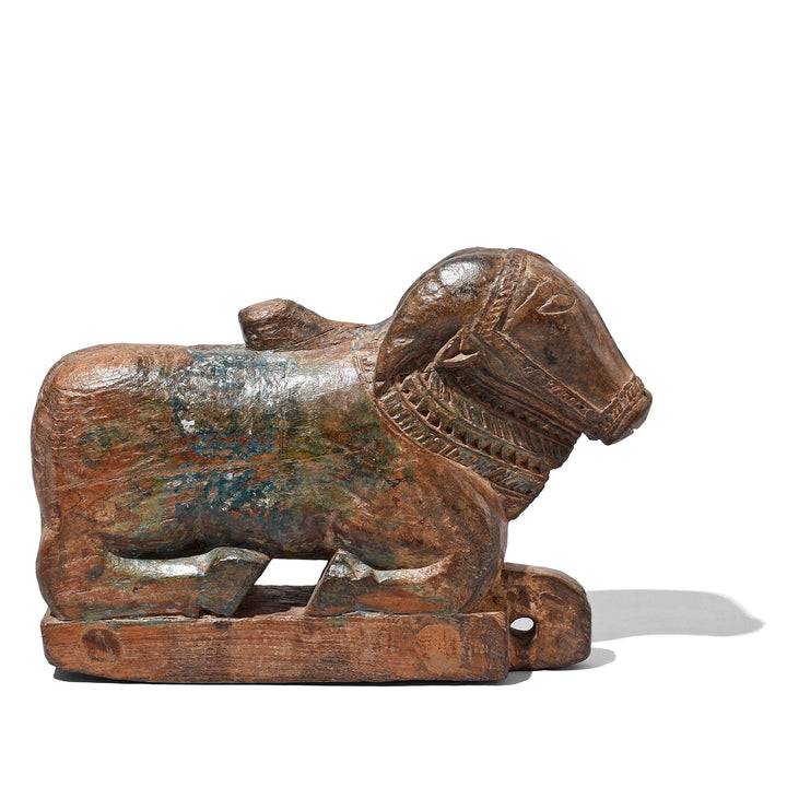 Antique Painted Indian Wooden Nandi Bull Toy  | INDIGO ANTIQUES