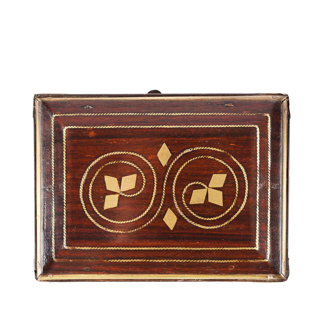 Top Down View Of Rosewood Scent Box With Bottles From Lucknow | Indigo Antiques