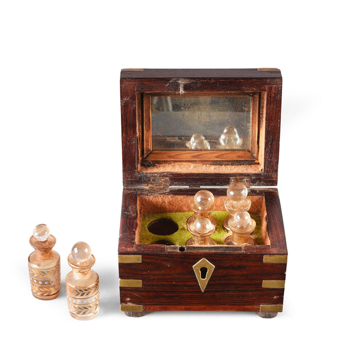 Interior Of Rosewood Scent Box With Bottles From Lucknow | Indigo Antiques