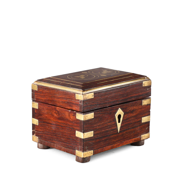 Angled View Of Rosewood Scent Box With Bottles From Lucknow | Indigo Antiques
