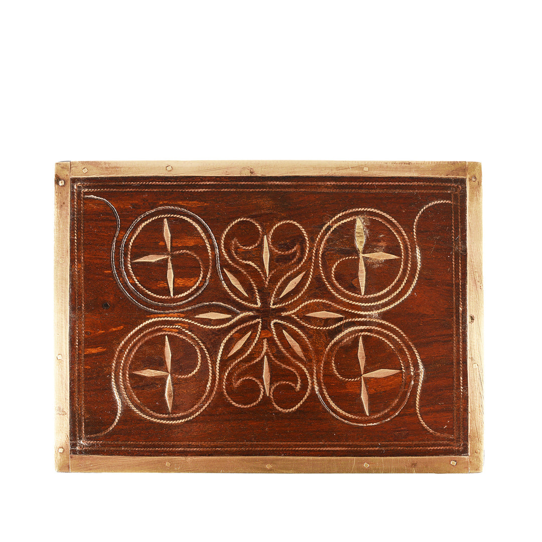 Top Down View Of Antique Rosewood Scent Box With Bottles From Lucknow | Indigo Antiques