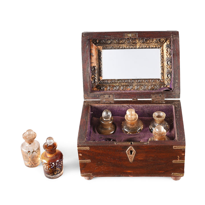 Interior Of Antique Rosewood Scent Box With Bottles From Lucknow | Indigo Antiques