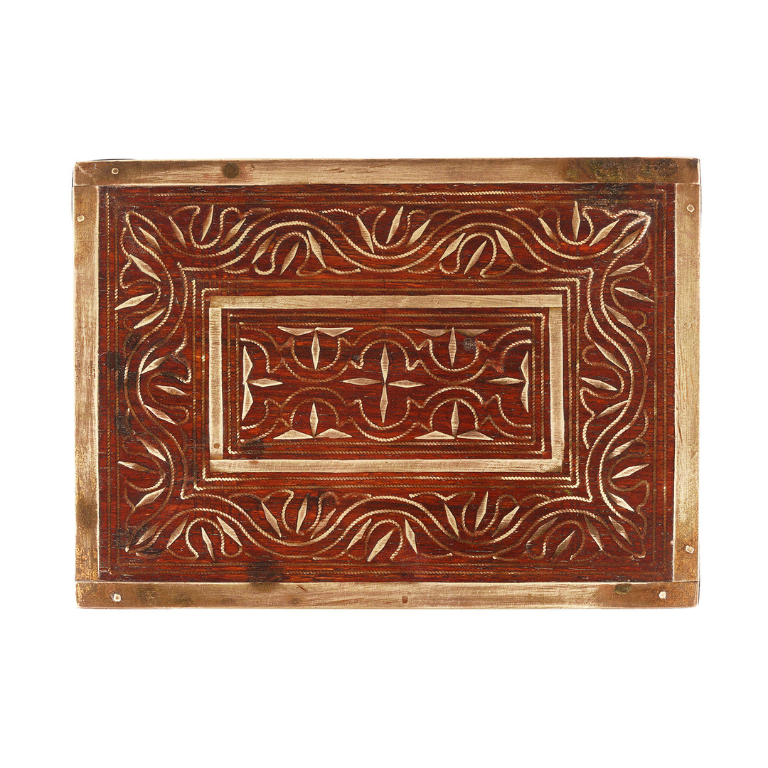 Top Down View Of Rosewood Scent Box With Bottles From Lucknow | Indigo Antiques