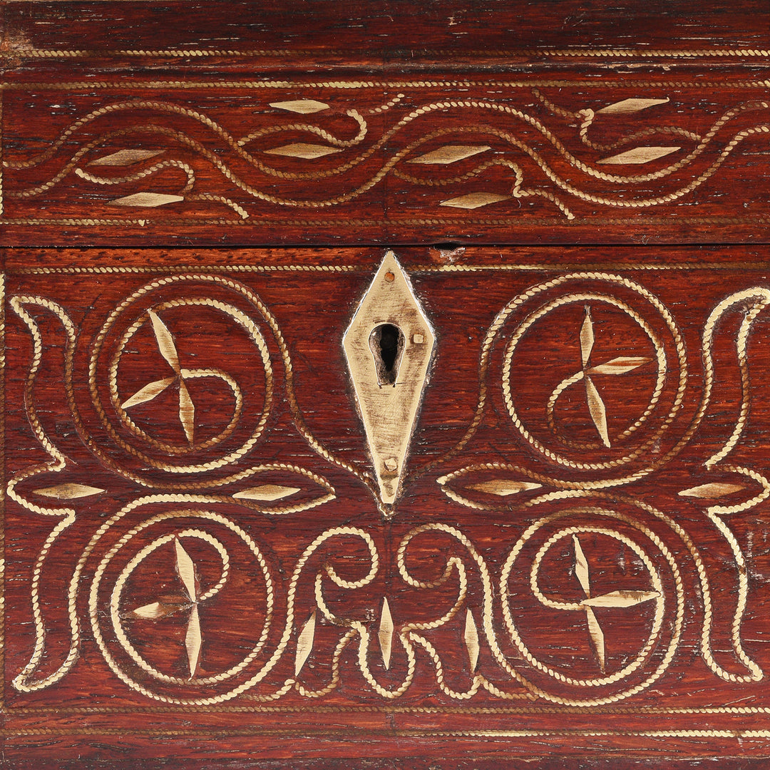 Lock Detail From Rosewood Scent Box With Bottles From Lucknow | Indigo Antiques