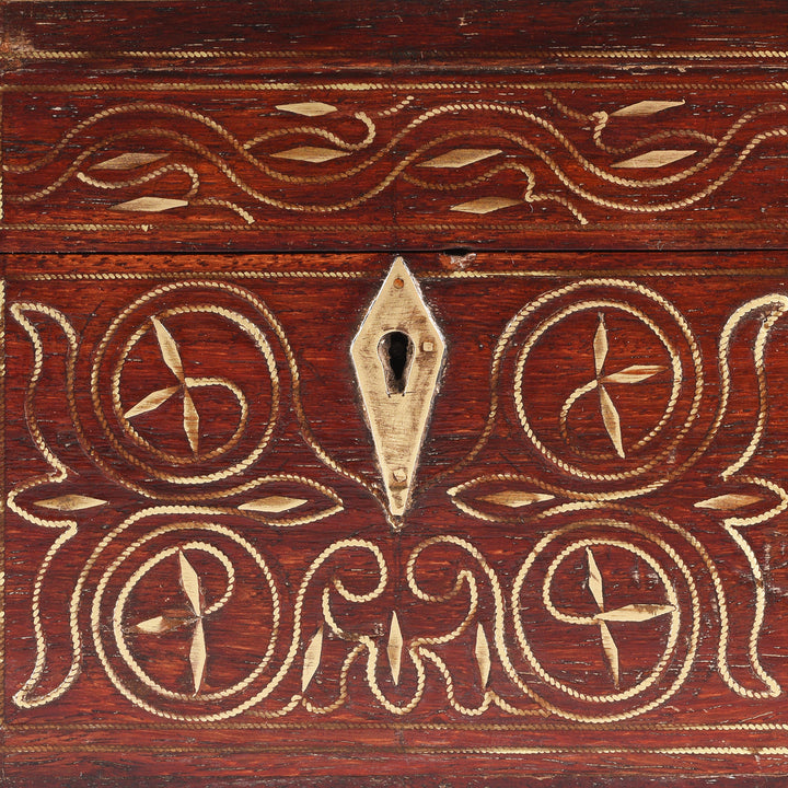 Lock Detail From Rosewood Scent Box With Bottles From Lucknow | Indigo Antiques