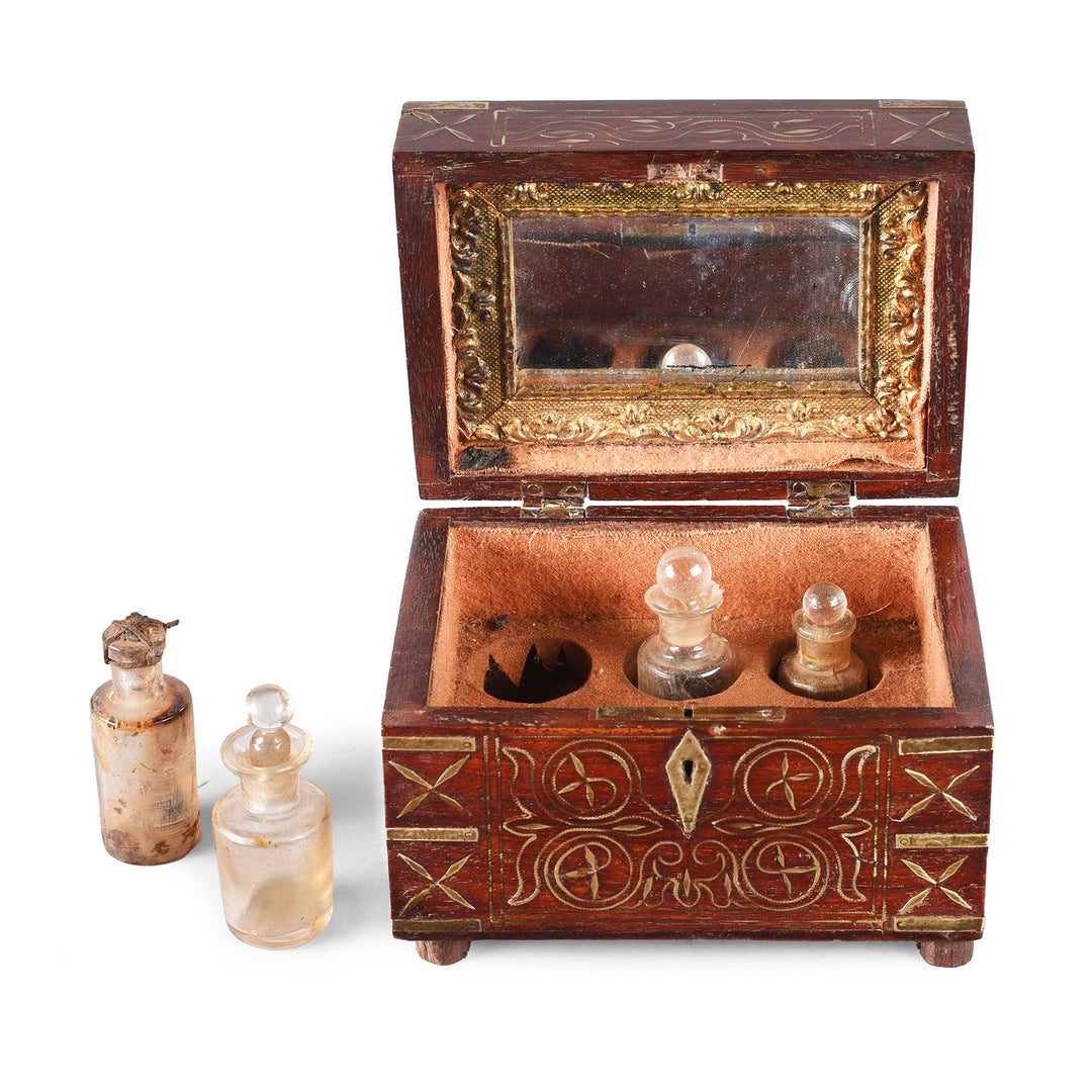 Interior Of Rosewood Scent Box With Bottles From Lucknow | Indigo Antiques