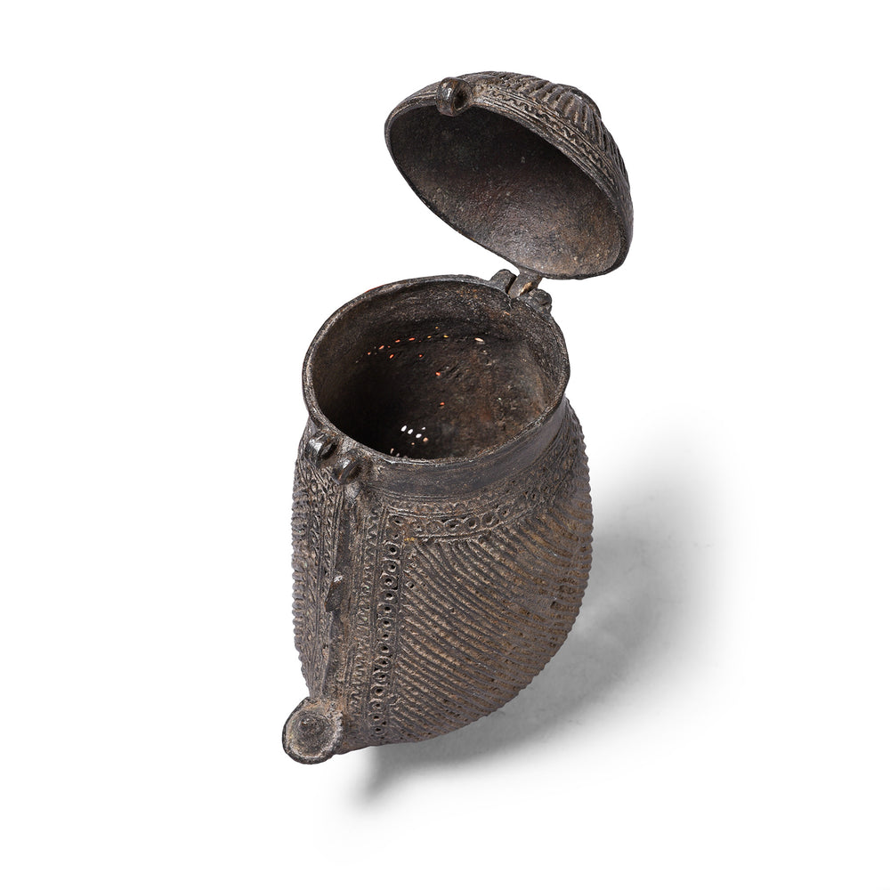 Top Down View Of Antique Brass Mango Money Box From Orissa | Indigo Antiques