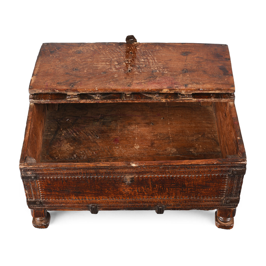 Interior Of Antique Indian Chip Carved Merchants Box | Indigo Antiques