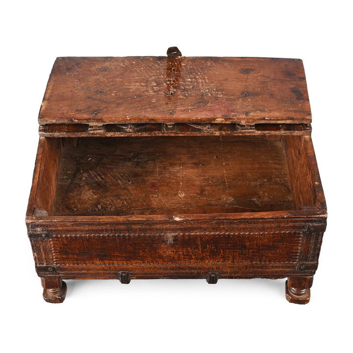 Interior Of Antique Indian Chip Carved Merchants Box | Indigo Antiques