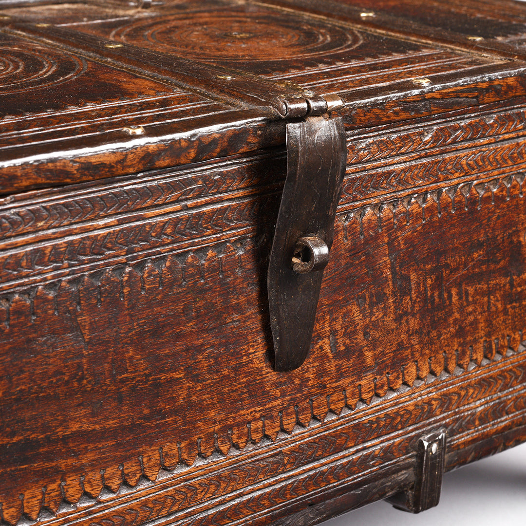 Latch Detail From Antique Indian Chip Carved Merchants Box | Indigo Antiques