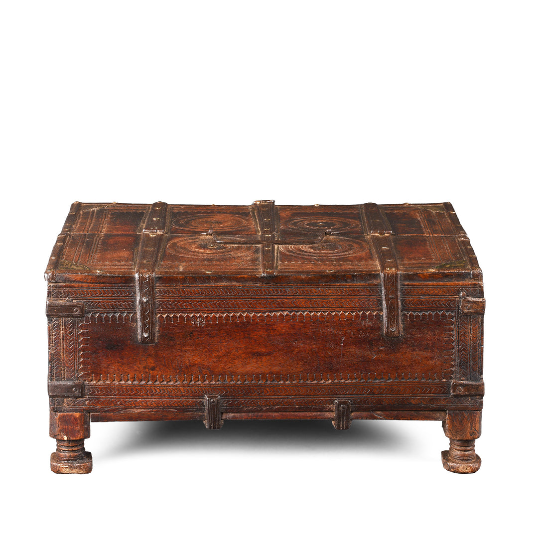 Back Of Antique Indian Chip Carved Merchants Box | Indigo Antiques