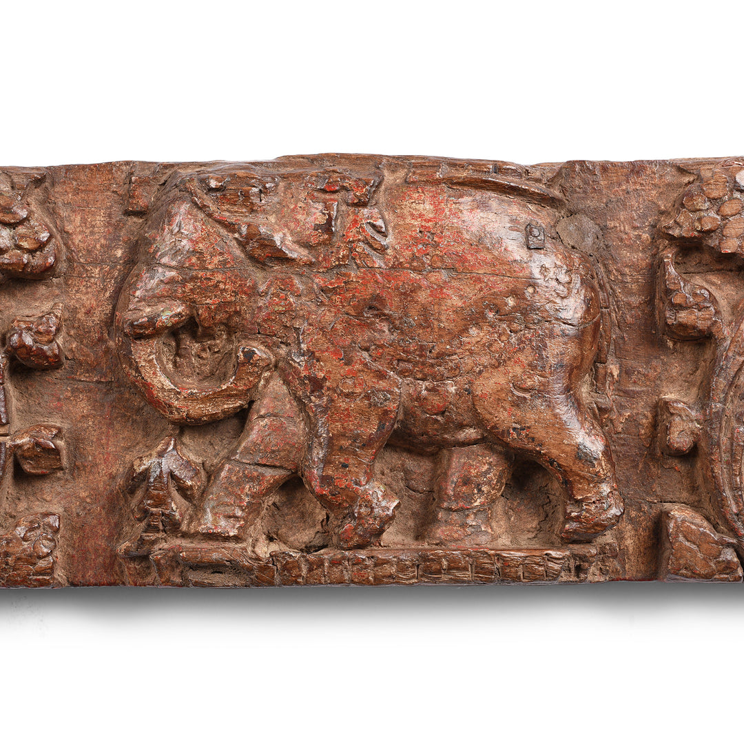 Elephant Design Detail From Antique Carved Indian Lintel Panel  | Indigo Antiques