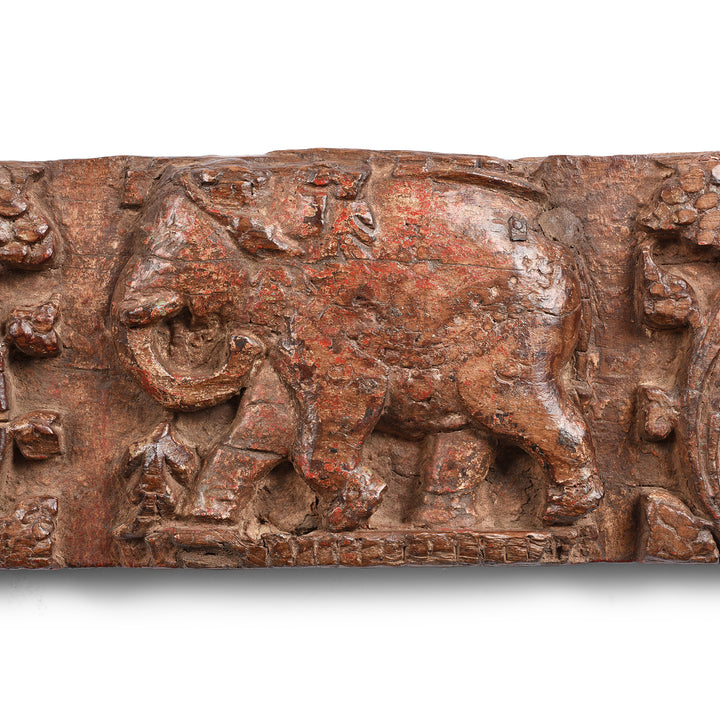 Elephant Design Detail From Antique Carved Indian Lintel Panel  | Indigo Antiques