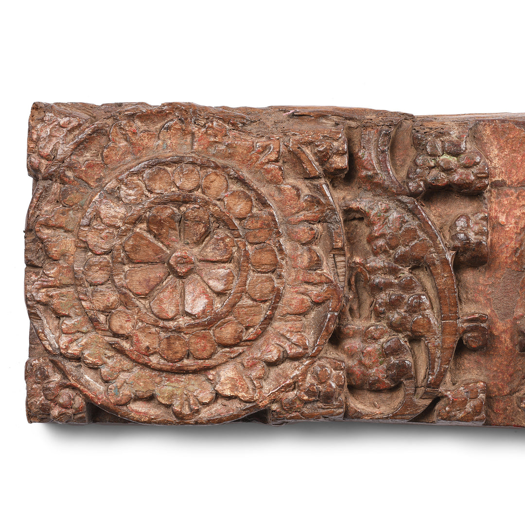 Flower Design Detail From Antique Carved Indian Lintel Panel  | Indigo Antiques