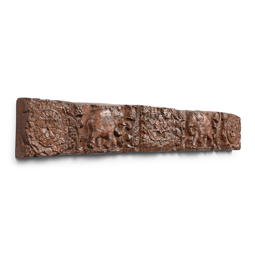 Angled View Of Antique Carved Indian Lintel Panel  | Indigo Antiques
