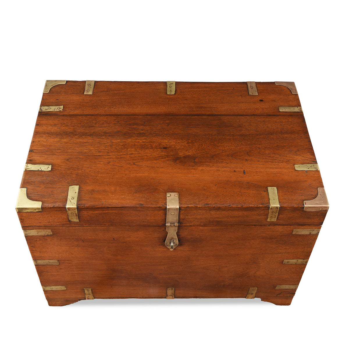 Top Down View Of Antique Brass Bound Teak Military Chest | Indigo Antiques