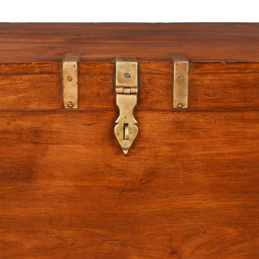 Latch Detail From Antique Brass Bound Teak Military Chest | Indigo Antiques