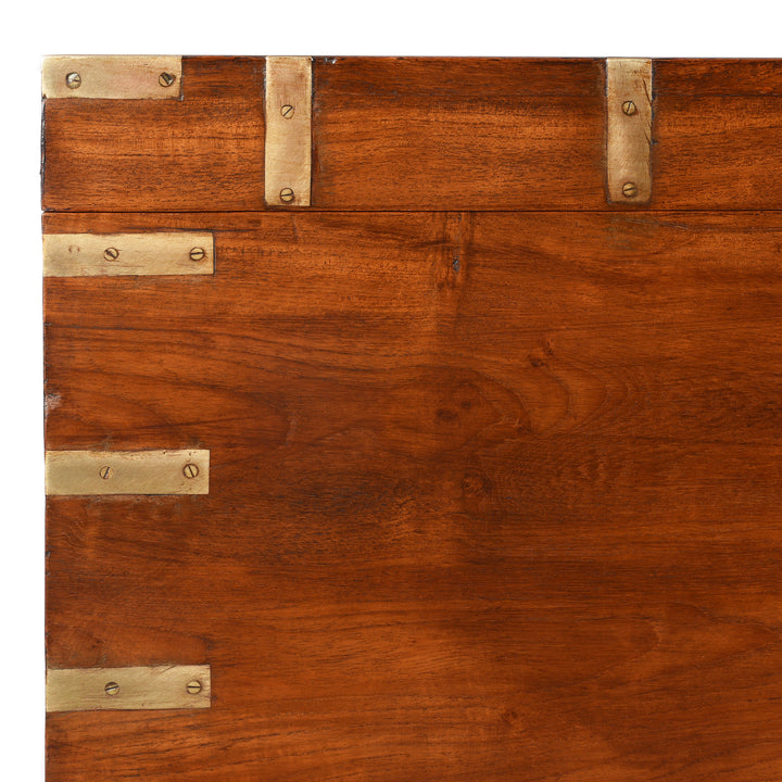 Corner Binding Detail From Antique Brass Bound Teak Military Chest | Indigo Antiques
